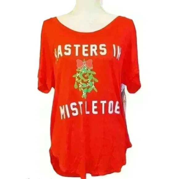 MISTLETOE RED HOLIDAY Casual TUNIC LOUNGING SLEEP PJ Pajama Shirt Top size Lg - Picture 1 of 4